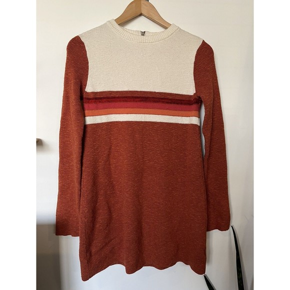 Free People Color Block Orange Cream Flared Sleeve Sweater Dress Size Small - Picture 3 of 13